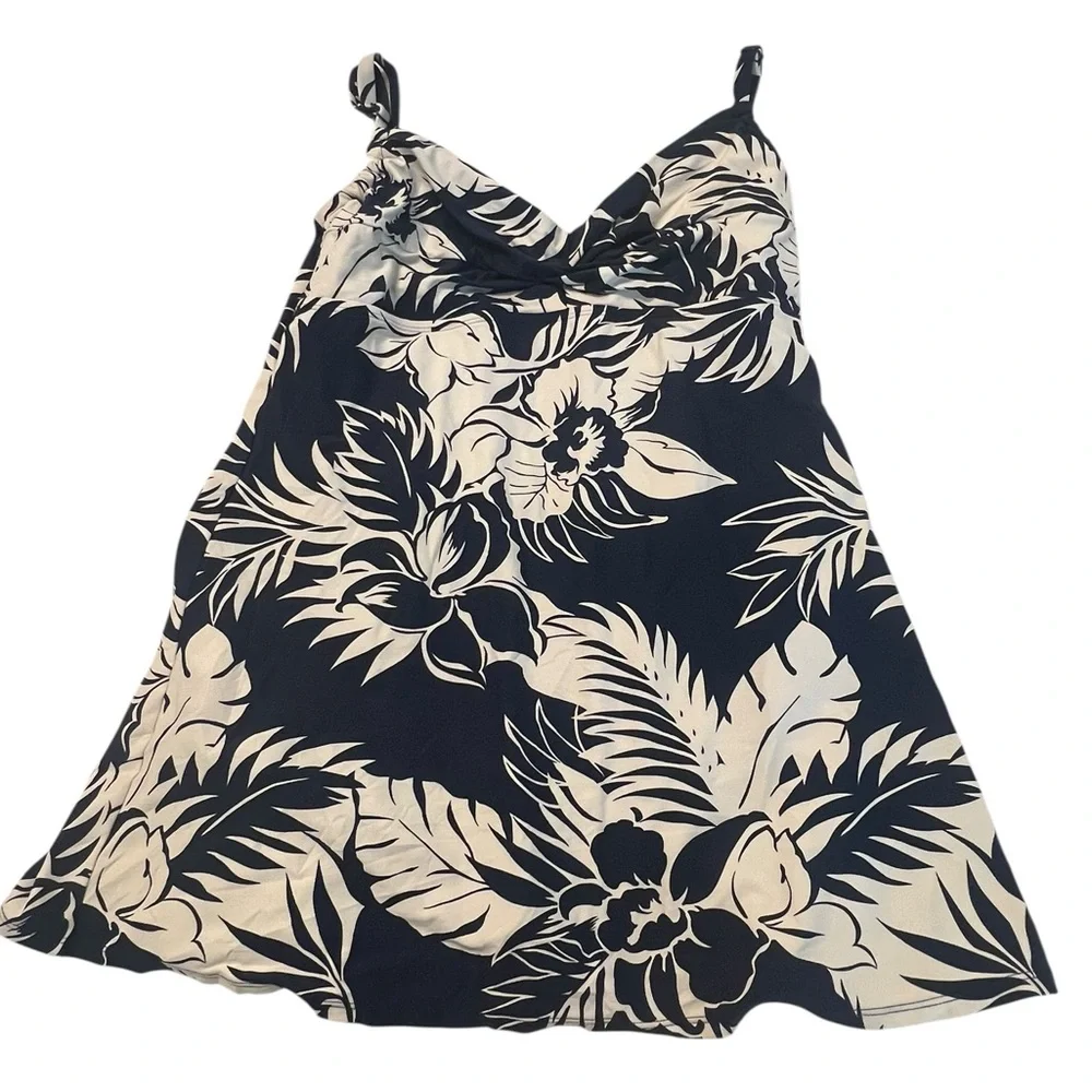 Beach House One Piece Swimsuit Swim-dress Size 16 Navy White Floral